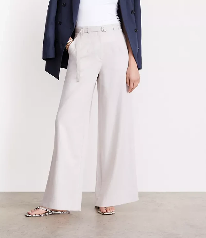 Petite LOFT Versa Pure Spun Belted Wide Leg Pants