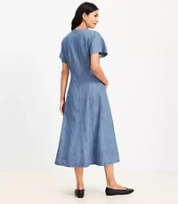 Chambray V-Neck Midi Pocket Dress