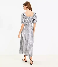 Striped Smocked Square Neck Midi Dress