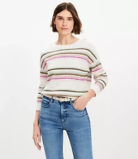 Petite Striped Pointelle Sweater