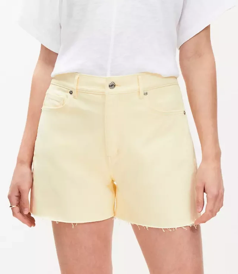 Petite Fresh Cut High Rise Cut Off Denim Shorts in Lemon Brulee