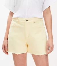 Petite Fresh Cut High Rise Cut Off Denim Shorts in Lemon Brulee
