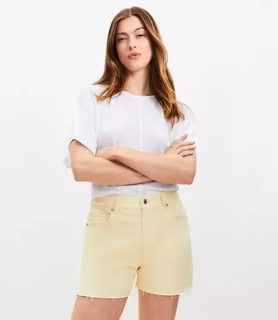 Petite Fresh Cut High Rise Cut Off Denim Shorts in Lemon Brulee