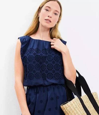 Petite Eyelet Side Tie Pleated Bubble Top