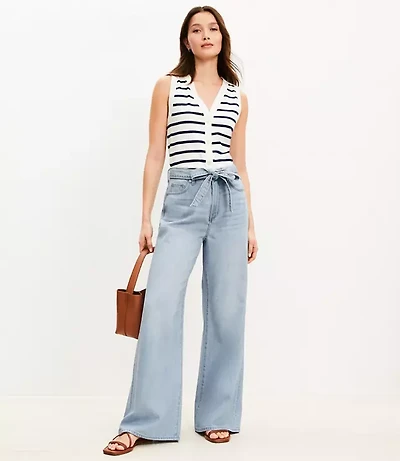 Petite Palazzo Jeans in Light Wash