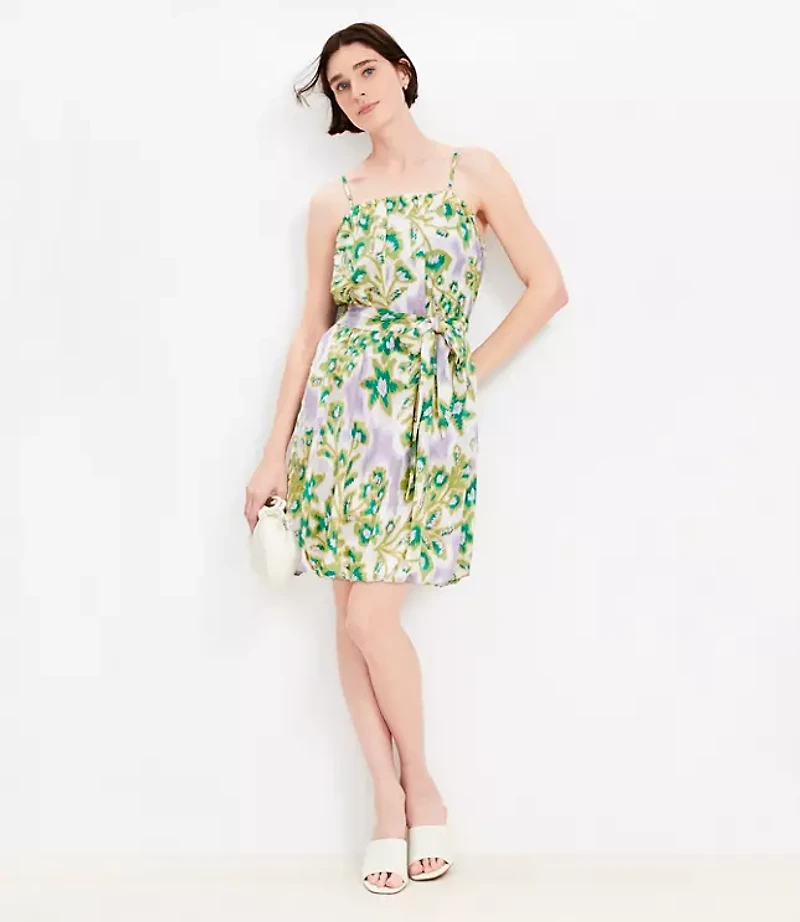 Floral Clip Pleated Mini Pocket Dress