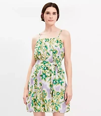 Floral Clip Pleated Mini Pocket Dress