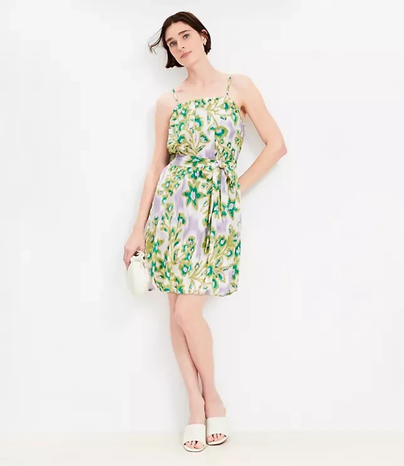Floral Clip Pleated Mini Pocket Dress