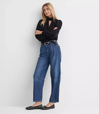 Petite High Rise Barrel Jeans Dark Wash