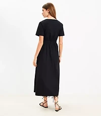 Poplin Lace Up Midi Pocket Dress