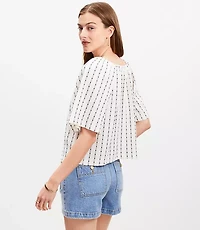 Petite Dot Stripe Flutter Square Neck Top