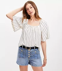 Petite Dot Stripe Flutter Square Neck Top