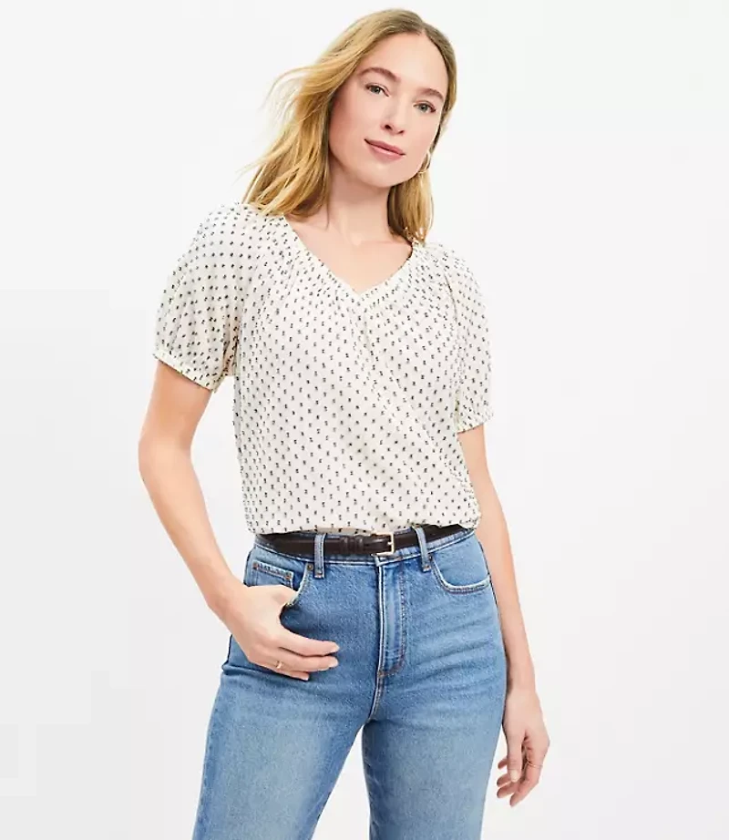 Clip Mixed Media V-Neck Top