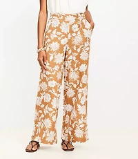 Floral Pull On Wide Leg Pants in Linen Blend