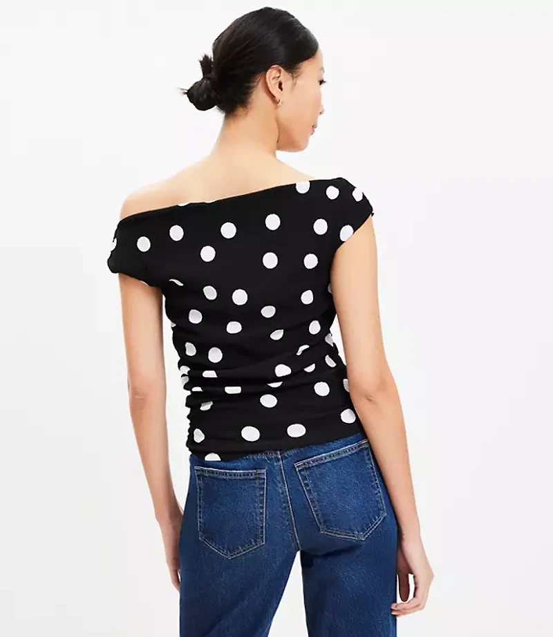 Dotted Ruched One Shoulder Top