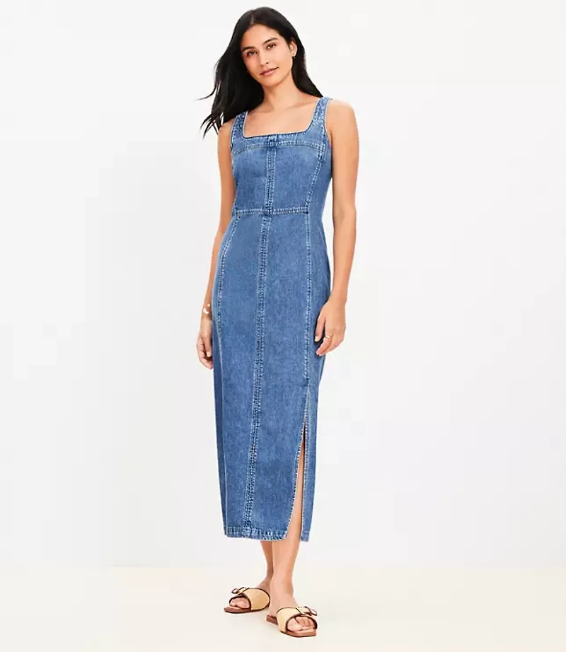 Seamed Denim Midi Dress