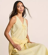 Lou & Grey Linen Cotton Tie Keyhole Maxi Pocket Dress