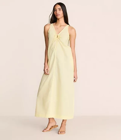 Lou & Grey Linen Cotton Tie Keyhole Maxi Pocket Dress