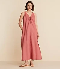 Lou & Grey Linen Cotton Tie Keyhole Maxi Pocket Dress