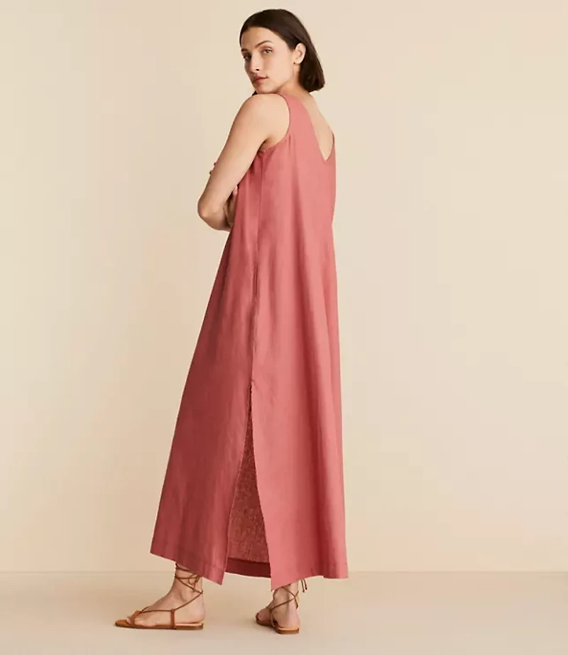 Lou & Grey Linen Cotton Tie Keyhole Maxi Pocket Dress