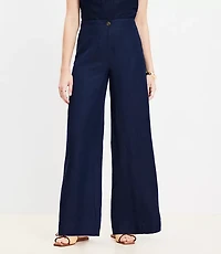 Petite Linen Blend Pull On Wide Leg Pants