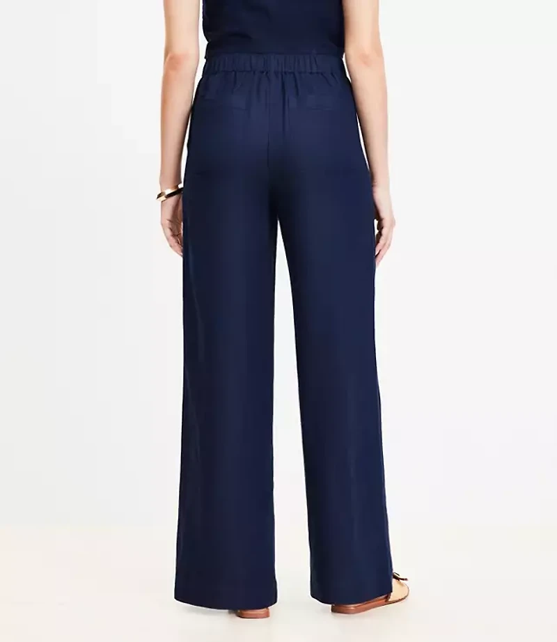 Petite Linen Blend Pull On Wide Leg Pants