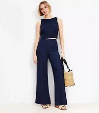 Petite Linen Blend Pull On Wide Leg Pants