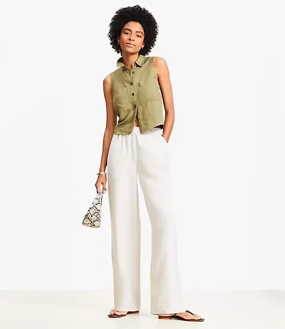 Petite Pull On Straight Pants in Linen Blend