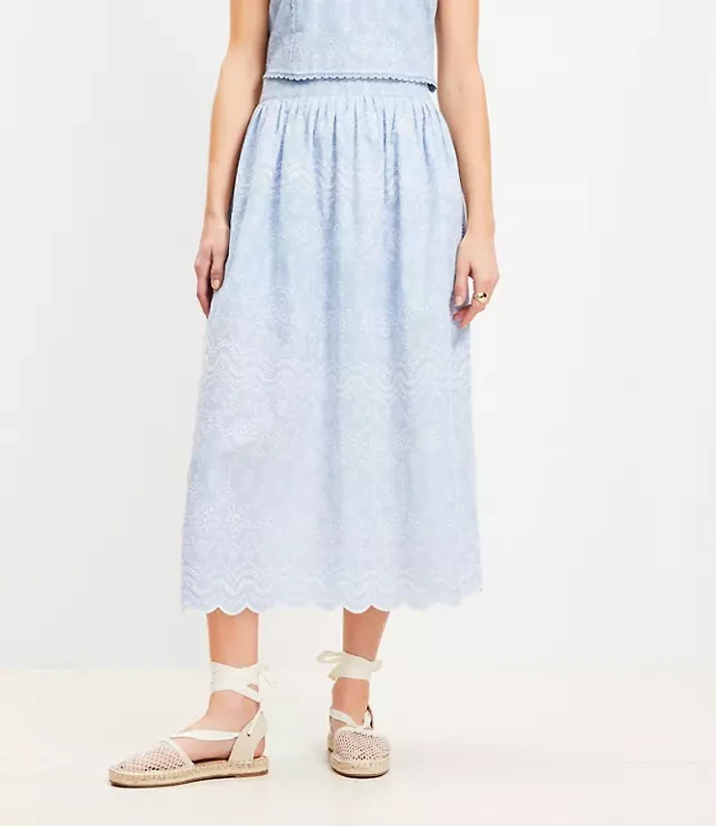 Floral Embroidered Scalloped Maxi Skirt