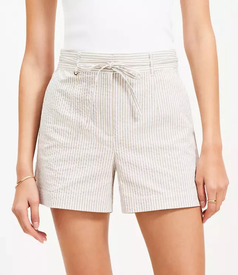 Belted Shorts in Striped Seersucker
