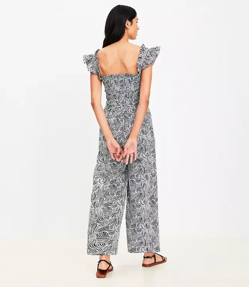 LOFT Beach Spiral Smocked Ruffle Strap Jumpsuit