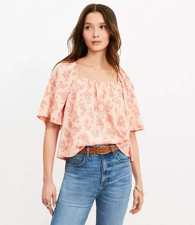 Floral Flutter Square Neck Top