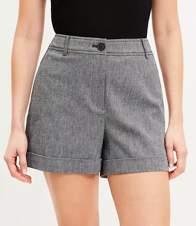 Curvy Cuffed Shorts Cotton Linen