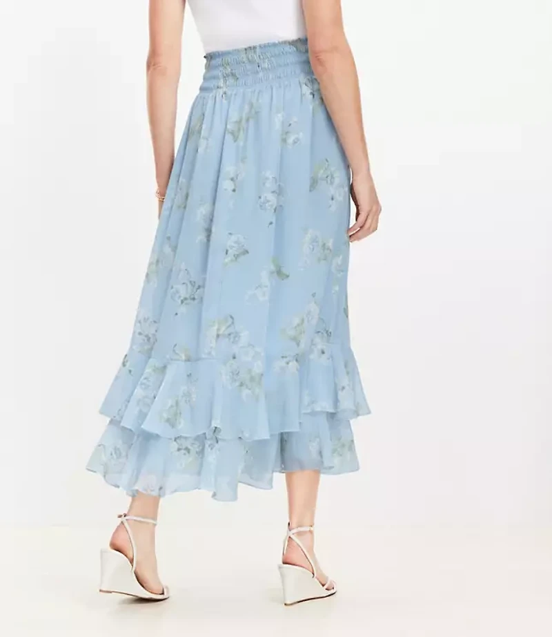 Floral Ruffle Smocked Maxi Skirt
