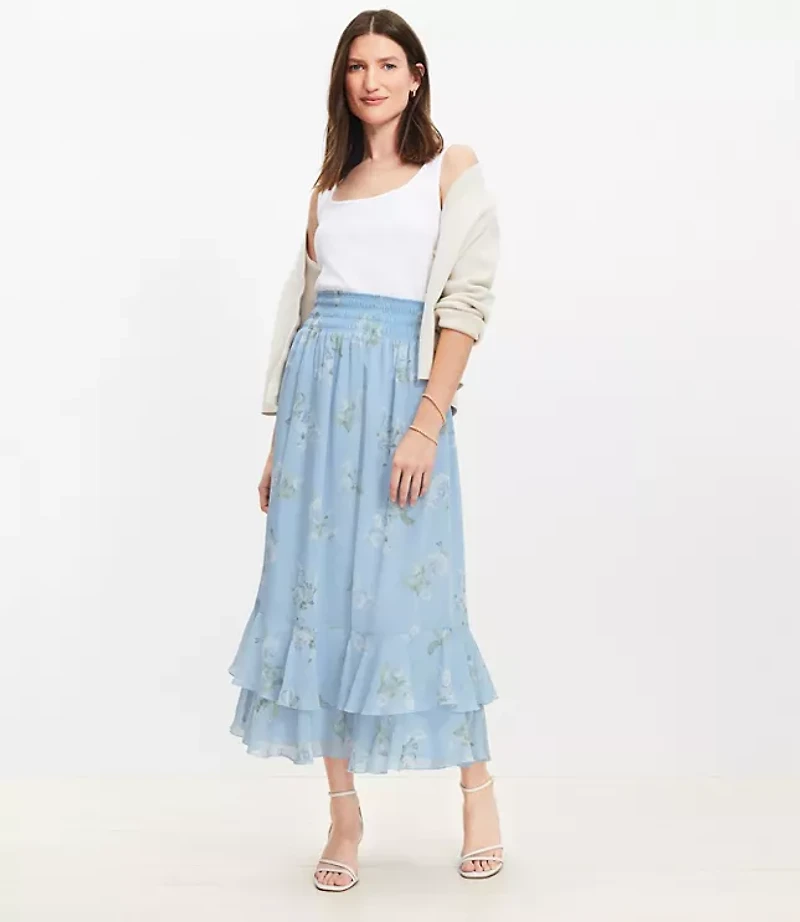 Floral Ruffle Smocked Maxi Skirt