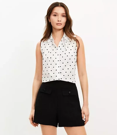 Petite Tweed Button Trim Shorts