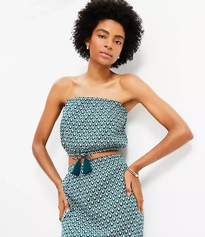 LOFT Beach Mosaic Crinkle Strapless Bubble Hem Top