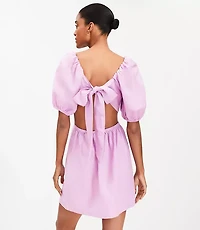 Petite LOFT Beach Linen Blend Cutout Back Mini Pocket Dress