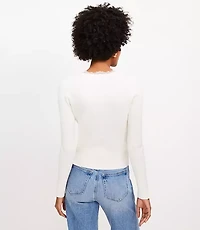 Lace Trim Ribbed V-Neck Cardigan