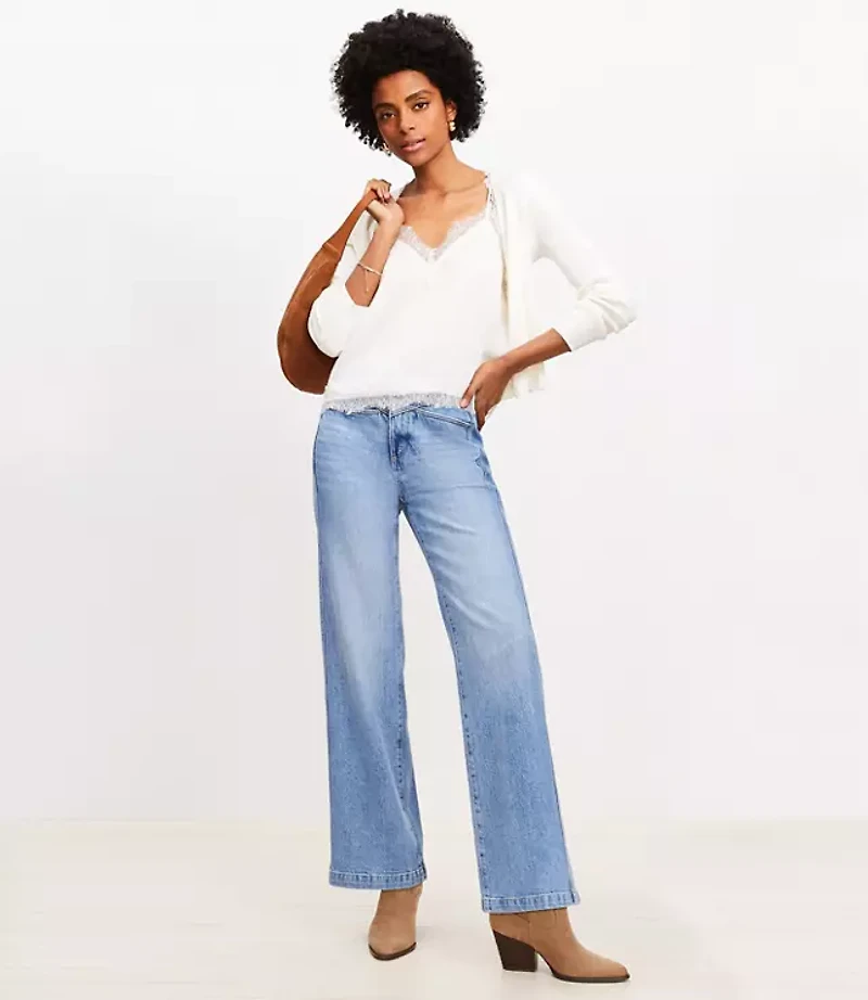 Lace Trim Ribbed V-Neck Cardigan