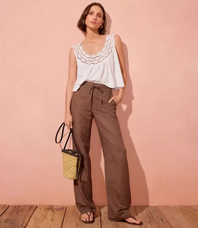 Petite Straight Pants in Linen Blend