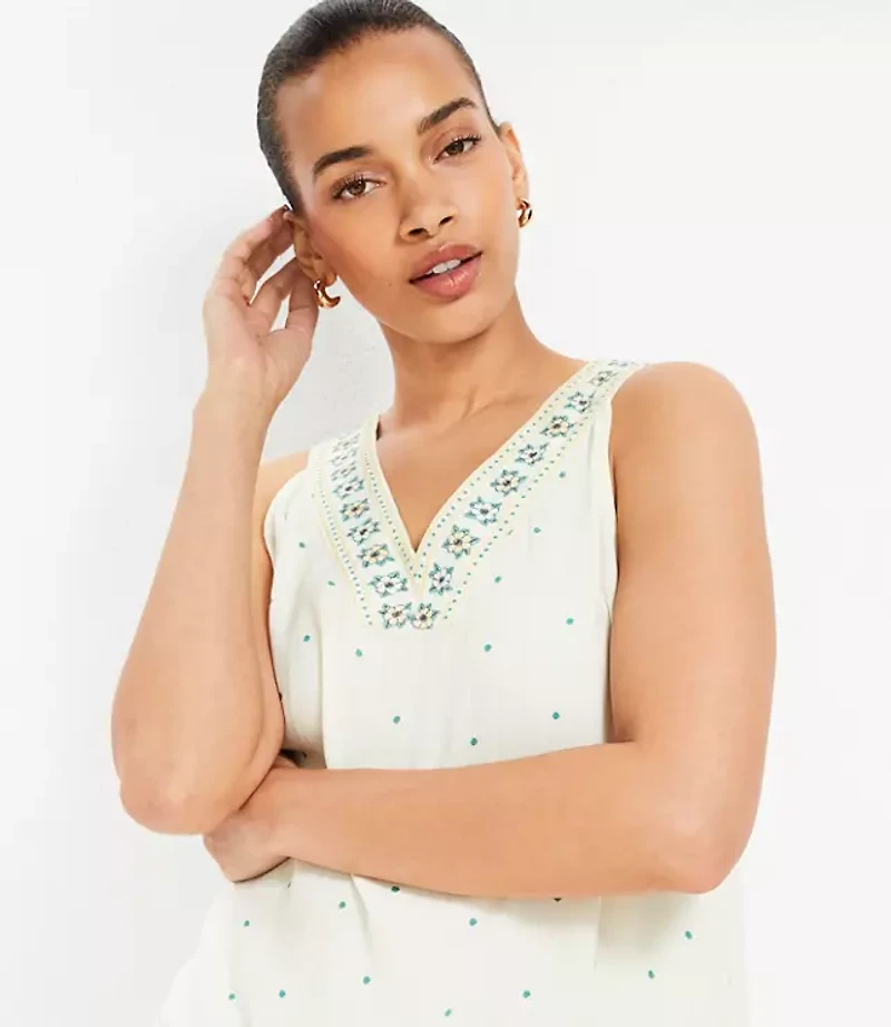 Petite Border Floral Double V Halter Top