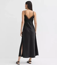 Lace Trim Satin Midi Slip Dress