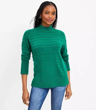 Textured Stripe Mock Neck Tunic Sweater