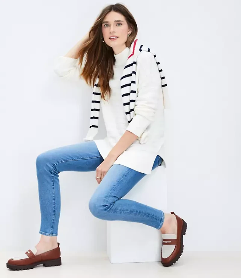 Textured Stripe Mock Neck Tunic Sweater