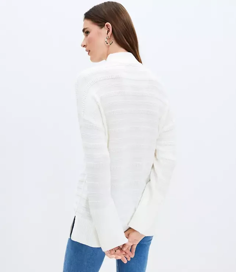 Textured Stripe Mock Neck Tunic Sweater