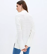 Textured Stripe Mock Neck Tunic Sweater