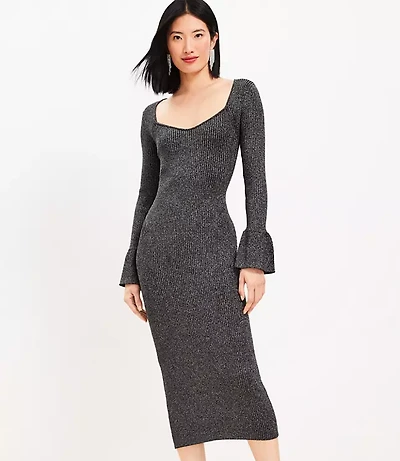 Petite Ribbed Trumpet Sleeve Midi Sweater Dress