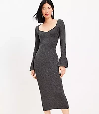 Petite Ribbed Trumpet Sleeve Midi Sweater Dress