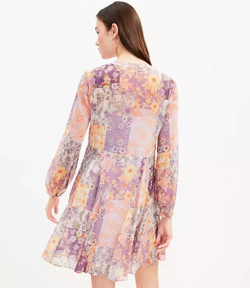 Floral Godet Split Neck Swing Dress